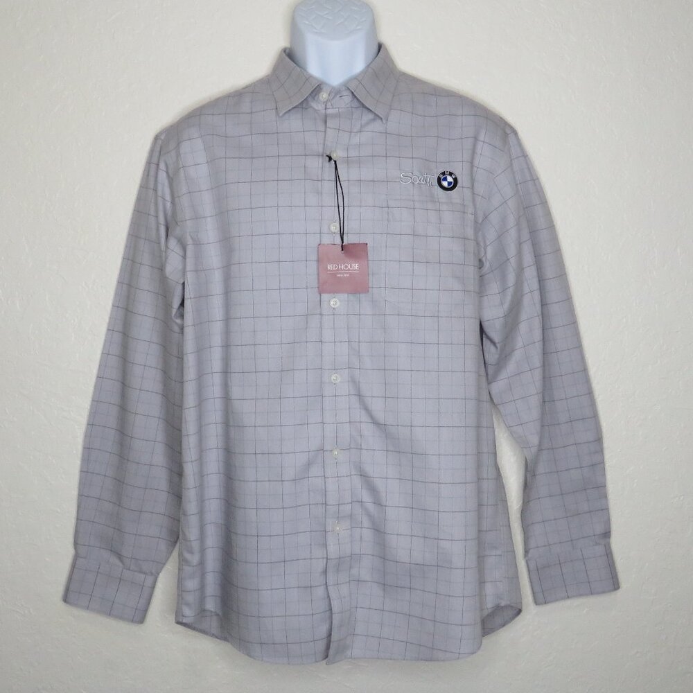 Red House* Men's Long Sleeve‎ Button Down Curved Hem Chest Pocket Shirt~ Medium